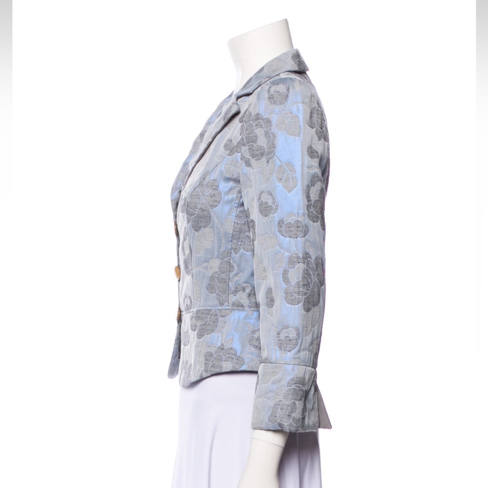 Armani Iridescent Blue Jacquard Blazer Floral Pattern, Size 4 - Picture 2 of 15
